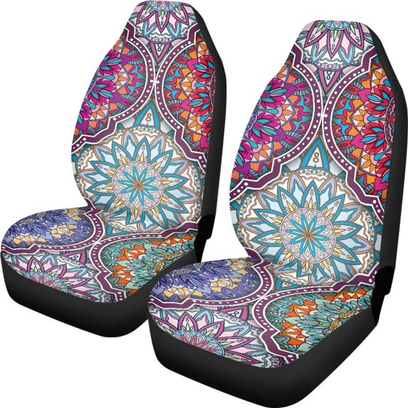 XYZCANDO Durable Car Seat Covers Vehicle Van Auto, Easy to Install and Clean Premium Vehicle Front Seat Covers 2pc Polyester Mandala Flower
