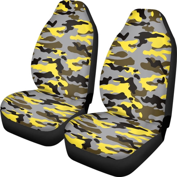 XYZCANDO Durable Front Car Seat Covers featuring Yellow Camo Pattern - Breathable Waterproof Protector For All Seasons