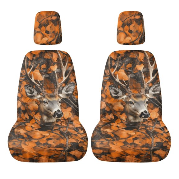 XYZCANDO Durable UTV Seat Covers, Set of 4 Piece Waterproof Seat Protectors for Rhino 700 660 450, Elastic Seat Headrest Kits, Deer and Maple Leaf Pattern