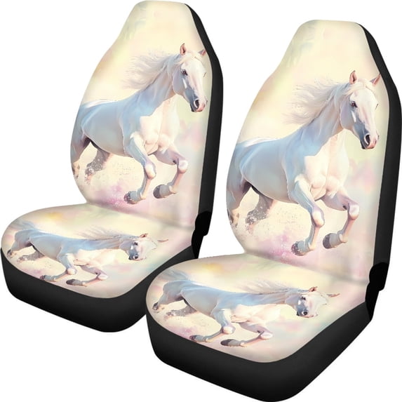 XYZCANDO Easy Install Car Seat Covers Van Auto Truck, Waterproof Protector Car Front Seat Covers 2 Pack Polyester Fabric Horse Galloping Design