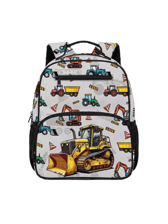 Engineering Vehicle Toddler Backpack for Boys Girls Ages 2-5, 13.5 Inch Preschool Kids Bag, Lightweight Bookbag for School, Daycare and Everyday Use