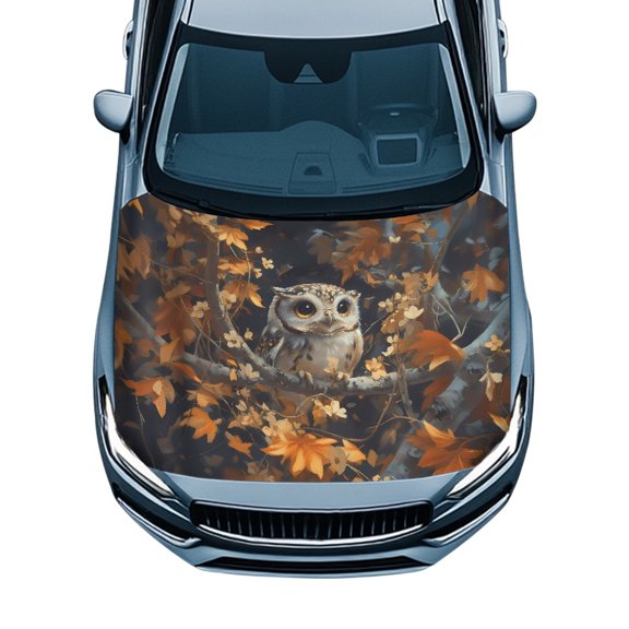 XYZCANDO Fall Universal Car Hood Cover featuring Owl in Autumn Leaves - Durable Protective Decor for Outdoor Auto Use