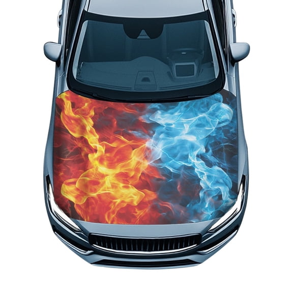 XYZCANDO Fire And Ice Car Hood Cover Automotive Accessories, Car Hood Cover Protector Stretch Fabric Decorate Accessories Anti-Aging Car Cover for Truck
