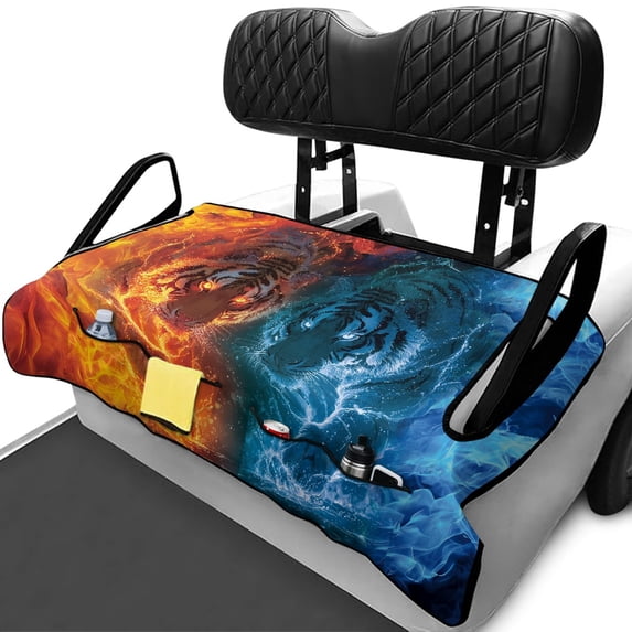 XYZCANDO Fire & Ice Tiger Graphic Design Golf Cart Seat Covers Front Pockets, Fit for Club Car Golfcart Sports Suitable for 2 Person Seats Golf Carts Yamaha