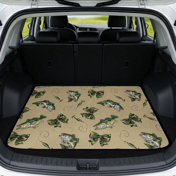 XYZCANDO Fish Camo Bow Cargo Liner 29" x 39", All-Weather Durable Trunk Mat with Non-Slip Backing, Easy-Clean Stitched Edge Protector for SUVs, Sedans and Trucks