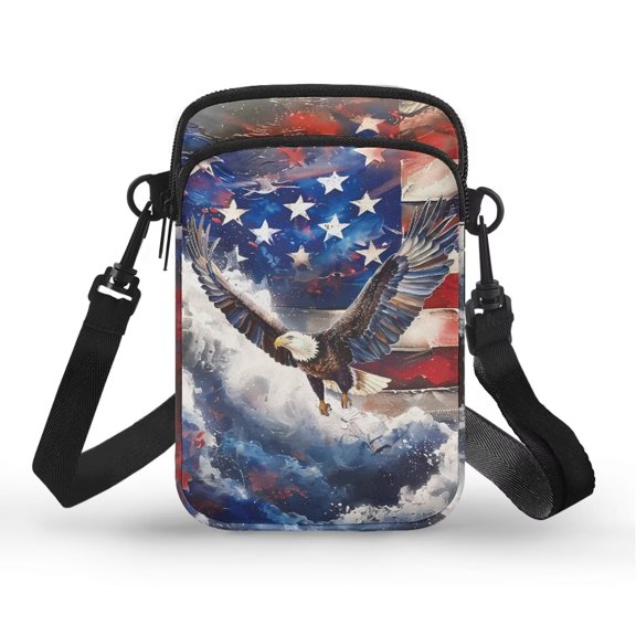 XYZCANDO Flag Bald Eagle Small Phone Messenger Purse for Womens Lightweight Cellphone Handbag Single Shoulder with Pockets Mini Crossbody Bag Stylish Coin Bags Multi-Purpose Money Case
