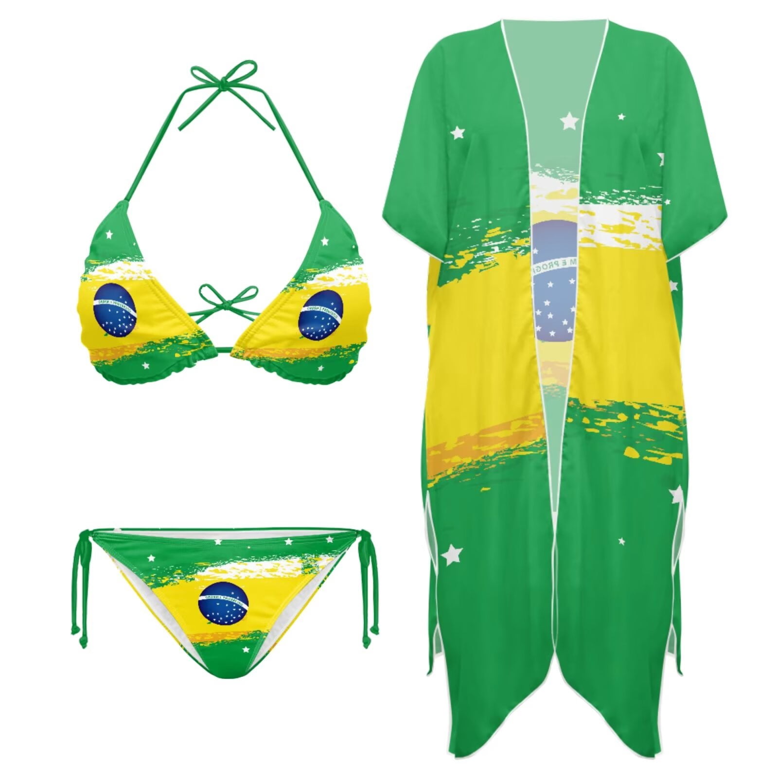 XYZCANDO Flag of Brazil Bikini Set for Women V Neck Lace Up