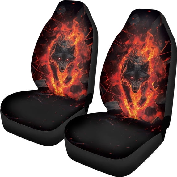 XYZCANDO Flame Wolf Car Seat Covers Durable Non-Slip Car Front Seat Covers car Front Seats Car Interior, Anti-Scratch Waterproof Truck Auto