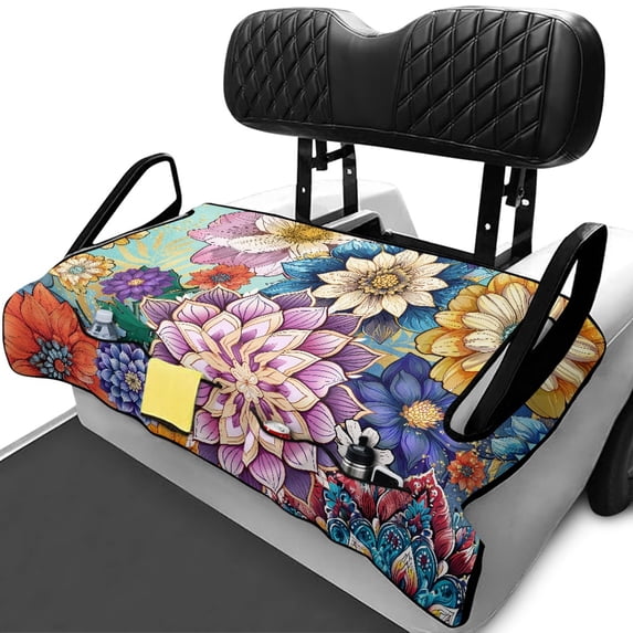 XYZCANDO Floral Golf Cart Seat Cover With 4 Storage Pockets - Non-slip Washable Universal 2-Seat Golf Cart Seat Protector