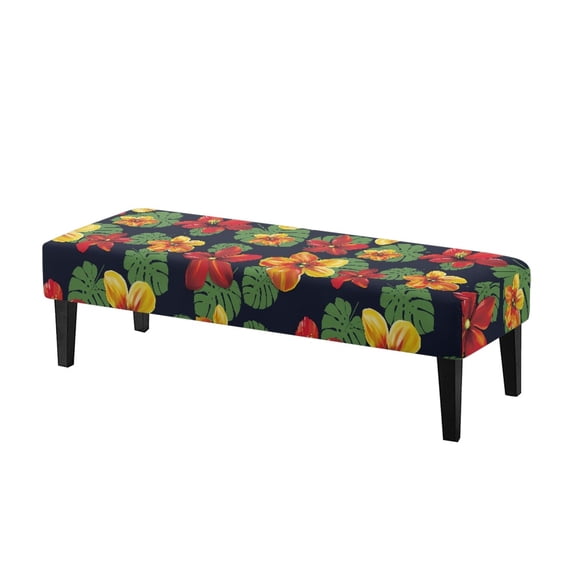XYZCANDO Floral and Green Leaf Design Poly Spandex Bench Cover with Washable, Anti-Dust Stretch Long Chair Cover for Dining Room
