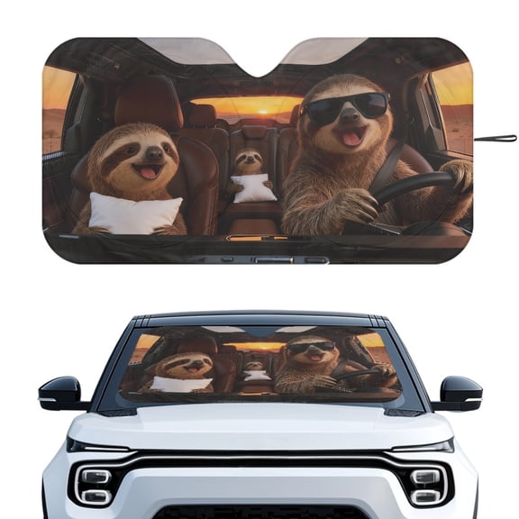 XYZCANDO Foldable Sunshade with Funny Sloth Design, Car Window Shades with Storage Pouch for Most Cars and Trucks, Blocks UV Rays and Keeps Vehicle Cool