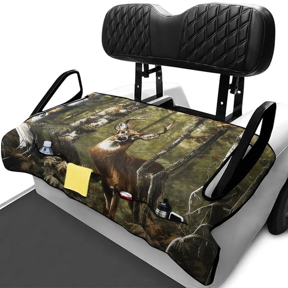 XYZCANDO Forest Deer Print 2-Seat Golf Cart Seat Cover with 4 Pockets | Universal Non-Slip Washable Protection for EZGO Club Car Yamaha