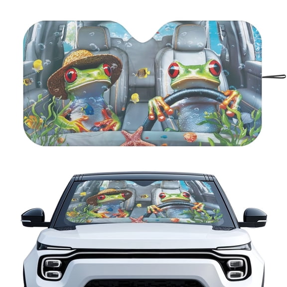 XYZCANDO Frog Car Windshield Sunshades Foldable Sunshade Aluminum Foil Sun Shield Foldable Windshield Sunshade Sun Visor Blocks UV Rays Universal Fit for Cars,Sedans & SUVs