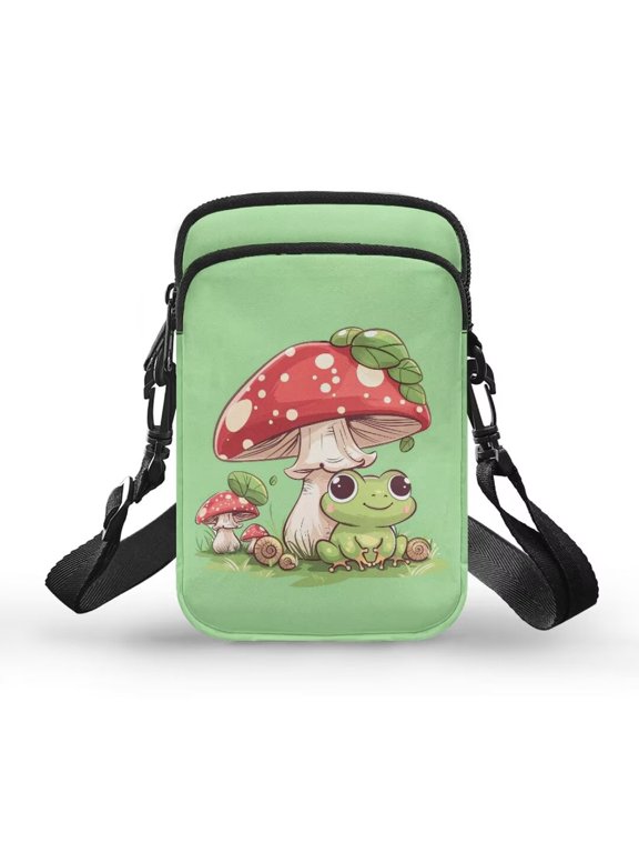 Frog Mushroom Cellphone Crossbody Purse for Women Small Shoulder Purse Wallet with Adjustable Strap Stylish Messenger Bag Crossbody for Travel Shop Running Mini Cell Phone Purse Green