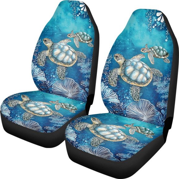 XYZCANDO Front Seat Cover Turtle Pattern Design 2 Pack Car Front Seat Covers Breathable Auto Van SUV Waterproof Washable Car Seat Covers