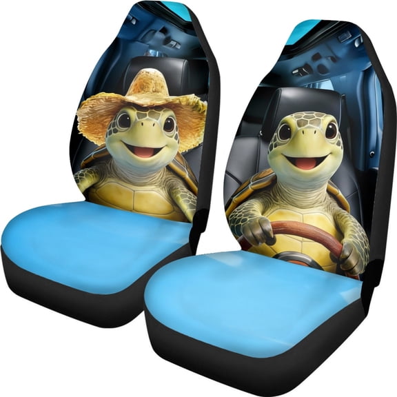 XYZCANDO Fun 2-Piece Front Car Seat Covers featuring Cute Turtle Print - Breathable Durable Protector For Daily Vehicle Use