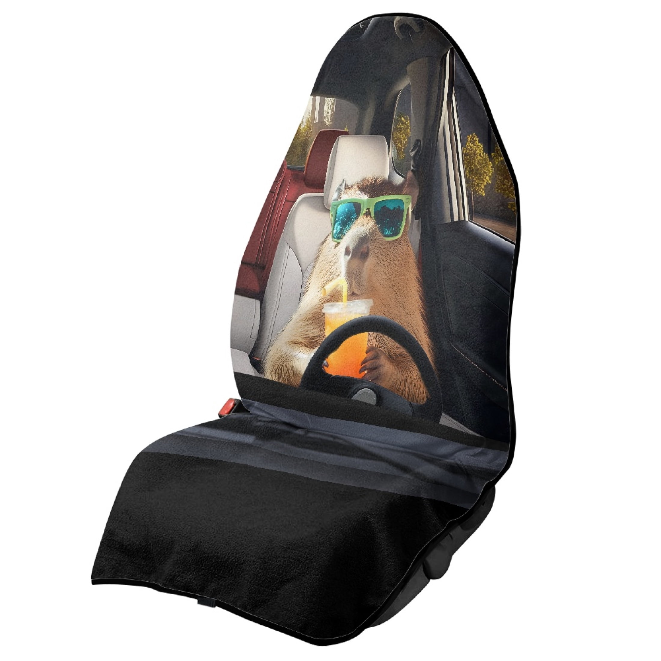XYZCANDO Funny Capybara Driving Car Seat Towel Cover - Sweatproof Waterproof Front Seat Protector - Universal Fit for Cars, SUVs, Trucks - Cute Car Accessory