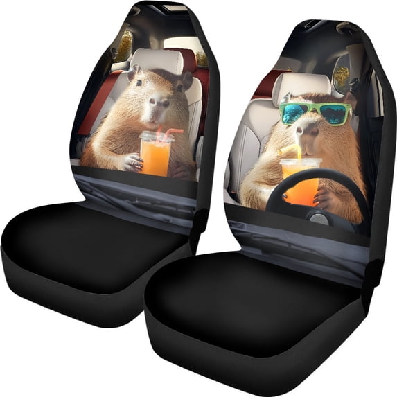 XYZCANDO Funny Capybara Print Front Car Seat Covers - Breathable Waterproof Protective 2 Piece Set For Daily Auto Use
