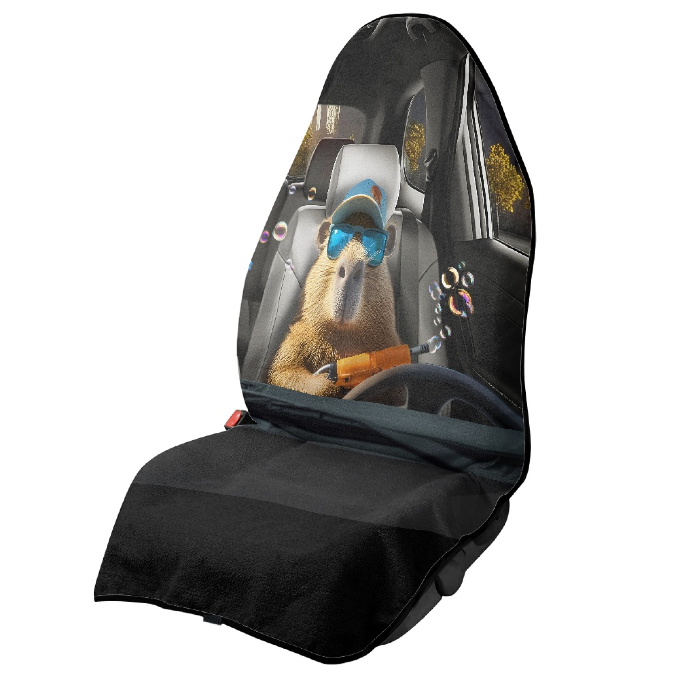 XYZCANDO Funny Driving Capybara Car Seat Towel Cover - Sweatproof & Waterproof Front Seat Protector - Universal Fit for Cars, SUVs, Trucks