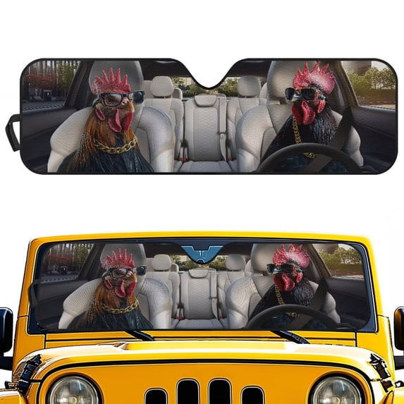 XYZCANDO Funny Rooster Windshield Sun Shade for Wrangler TJ JK JL1997-2024 Foldable Windshield Sunshade Sun Visor Blocks UV Rays Keep Your Vehicle Cool 51.57 in *16.14 in