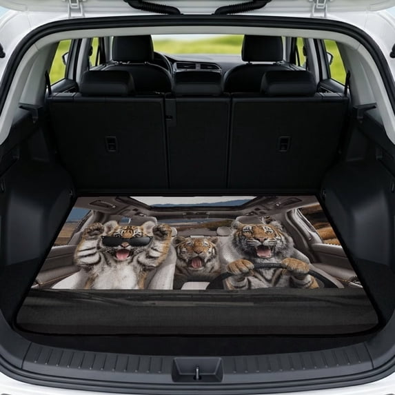 XYZCANDO Funny Tiger Rear Cargo Protector 29" x 39", All-Weather Polyester Trunk Liner with Non-Slip Backing, Durable Easy Install Mat for SUVs, Sedans and Trucks