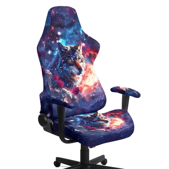XYZCANDO Galaxy Wolf Gaming Chair Cover 4 Pieces Cat Scratch Proof Gaming Chair Protective Cover Stretch Fabric Machine Washable for Reclining Racing Gaming Chair