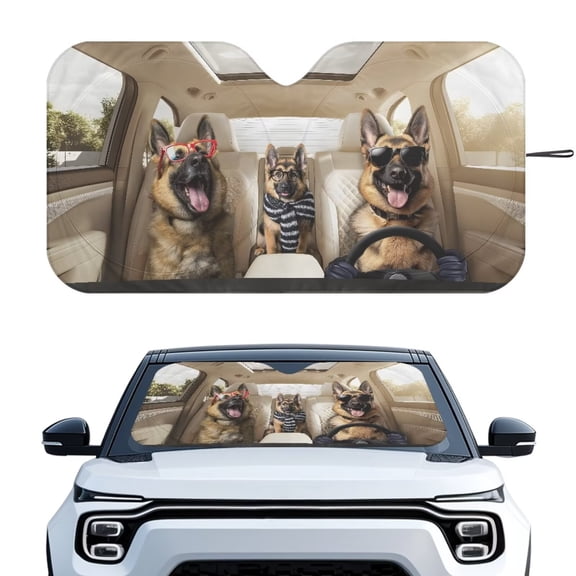 XYZCANDO German Shepherd Car Windshield Sunshades Folding Front Window Sun Shade Foldable Windshield Sunshade Sun Visor Blocks UV Rays Universal Fit for Cars SUVs Sedans
