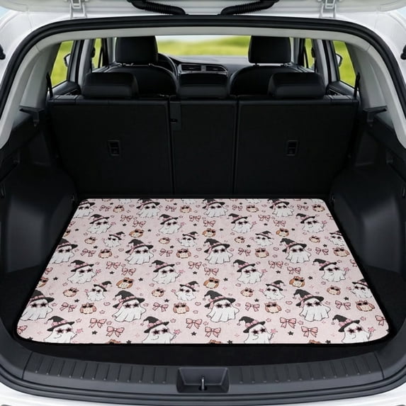 XYZCANDO Ghost Pink Bow Printed Trunk Mat 29" x 39", All-Weather Durable Cargo Liner with Non-Slip Backing, Easy-Clean Stitched Edge Protector for SUVs, Sedans and Trucks