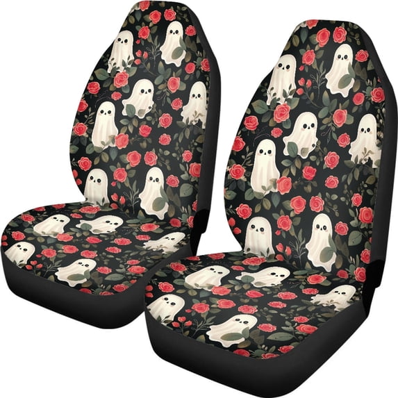 XYZCANDO Ghosts and Roses Car Seat Covers Polyester Fabric Stretchy Automobile Seat Cover car Front Seats Interior, Breathable Stretchable Vehicle SUV