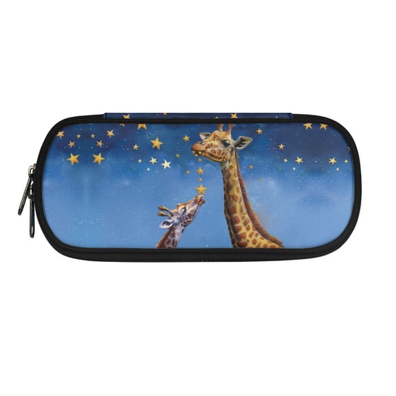 XYZCANDO Giraffe Starry Night Print Polyester Pencil Bag for Girls Boys, Kindergarten Pencil Pouch Easy-clean One Pocket Design Pencil Case for Campus Office