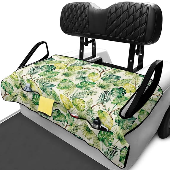 XYZCANDO Golf Cart Seat Covers 4 Front Pockets with Pockets, Compatible with Sports Outdoors Golf Cart Seat Covers with Front Pockets(Monstera Leaf Pattern)