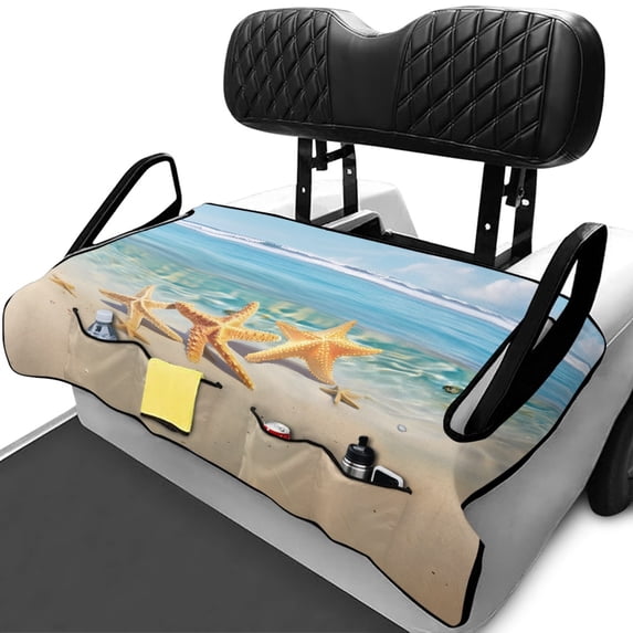 XYZCANDO Golf Cart Seat Covers Washable Portable, Compatible with Summer Golf Carts Golf Cart Cushion Covers(Starfish Sandy Beach)