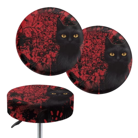 XYZCANDO Gothic Black Cat Print 2 Pack Round Bar Stool Seat Covers Stretch Washable Slipcovers for Bistro Counter Stool Dining Kitchen Halloween Decor