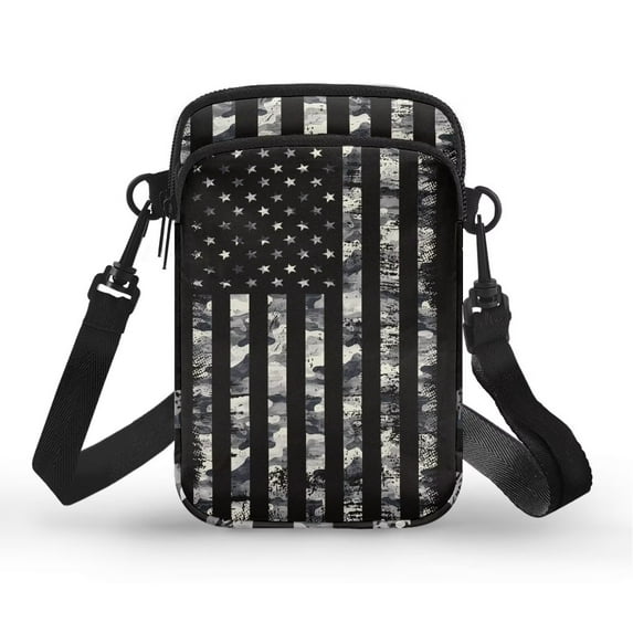 XYZCANDO Gray American Flag Fourth of July Cross Body Phone Purse for Womens Flower Small Messenger Handbag with Adjustable Shoulder Strap Casual Cellphone Case Over Shoulder Wallet