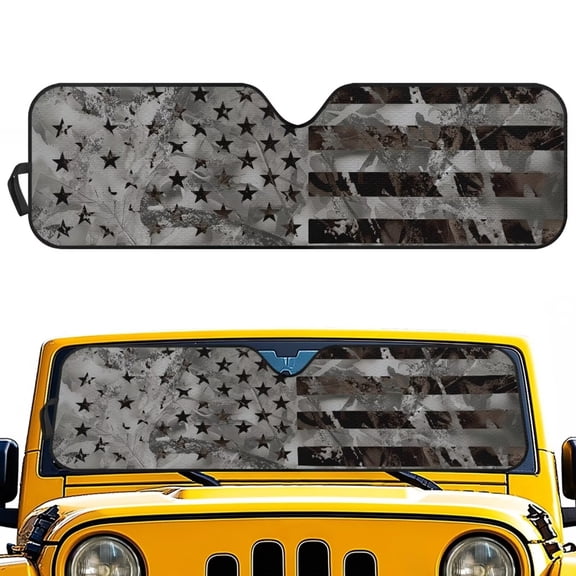 XYZCANDO Gray US Flag Windshield Sun Shade for Jeep Wrangler JL JLU 2018-2025 / Jeep Gladiator 2020-2025 UV Rays Blocker Sun Visor Shades Keep Vehicle Cool 51.57 in *16.14 in