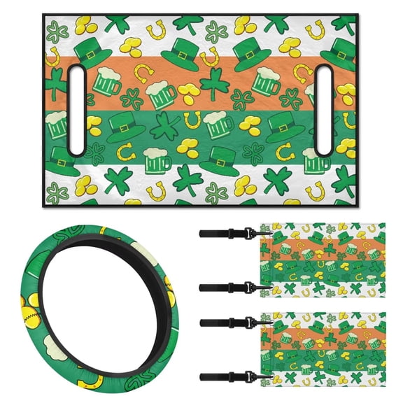 XYZCANDO Green Hat 4pcs Golf Cart Seat Covers Clover Horseshoe Golf Cart Steering Wheel Covers Golf Cart Flags Sport Golf Accessories Club Car Steering Wheel Cover St. Patrick's Day Mini Flags Orange