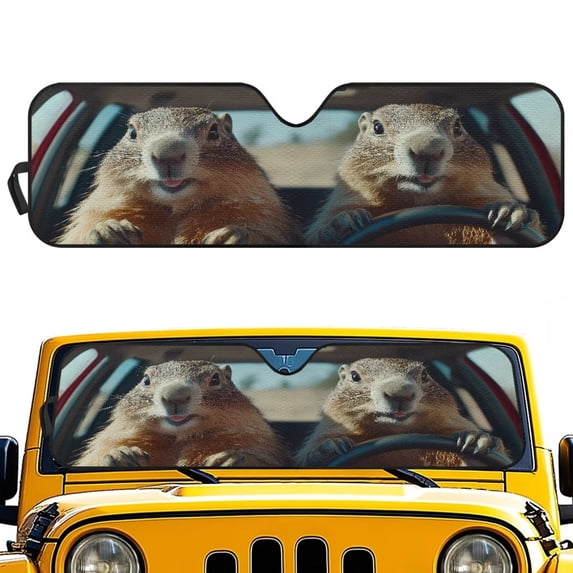 XYZCANDO Groundhog Windshield Sun Shade Compatible with Jeep Wrangler JK JL Sunshade Sun Visor for UV Rays & Heat Protection Keep Your Vehicle Cool 51.57 in *16.14 in