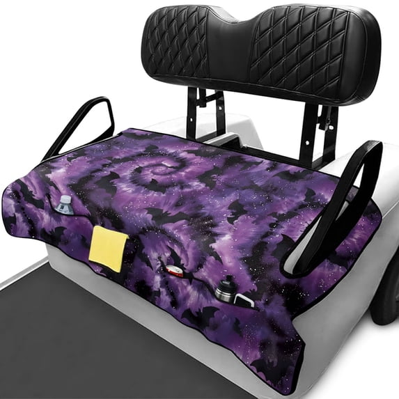 XYZCANDO Halloween Bat Tie Dye Golf Cart Seat Cover - 2-Seat Non-Slip Terry Cloth Cover with 4 Pockets for Golf Cart Accessory