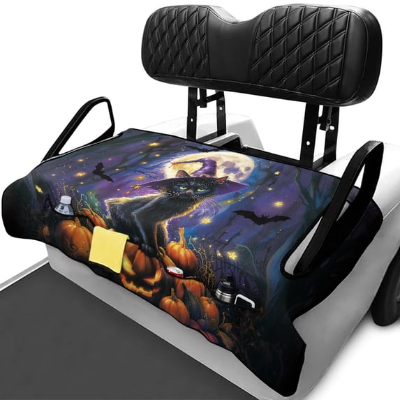 XYZCANDO Halloween Black Cat Golf Cart Seat Cover | 4 Pockets Terry Cloth | Universal Fit 2-Seat Golf Cart