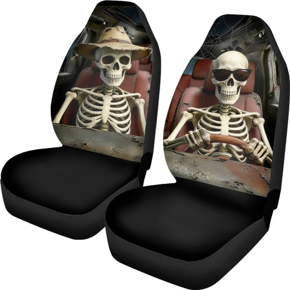 XYZCANDO Halloween Front Car Seat Covers featuring Skeleton Design - Breathable Durable Protective Set Of 2