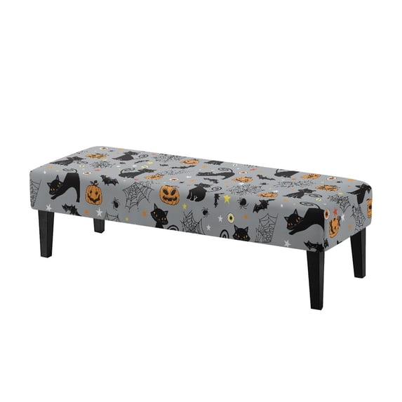 XYZCANDO Halloween Long Bench Slipcover Featuring Pumpkin Cat, Washable Elastic Polyester Spandex Bench Seat Cover for Bedroom and Hotel