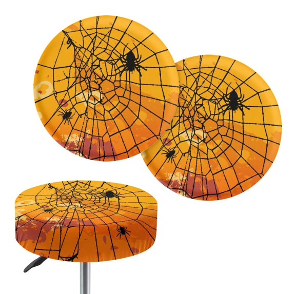 XYZCANDO Halloween Spider Web Print Round Bar Stool Seat Covers 2 Pack, Stretch Washable Anti-Slip Chair Cushion Protector for Kitchen Pub Party Holiday Decor