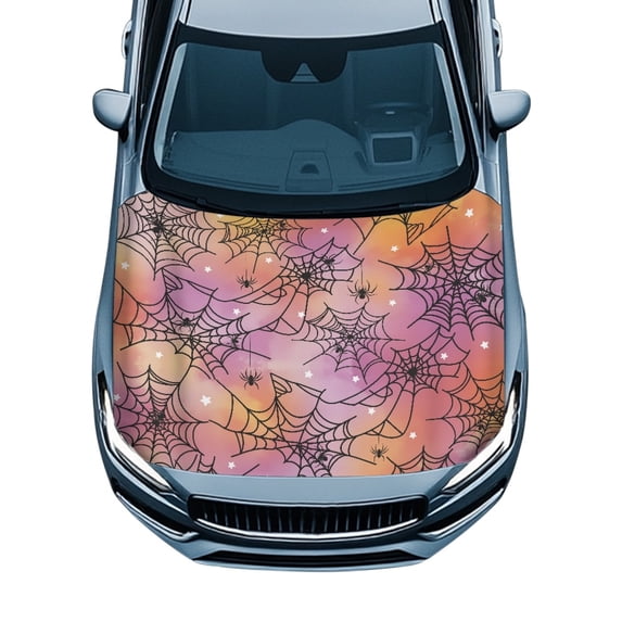 XYZCANDO Halloween Universal Car Hood Cover featuring Gradient Spider Web - Great for Spooky Season Auto Decoration