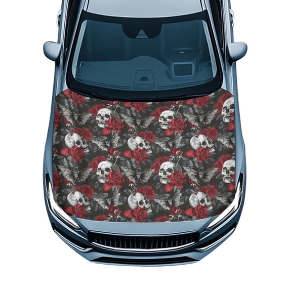 XYZCANDO Halloween Universal Car Hood Cover featuring Skulls Red Roses - Durable All-Weather Protection for Auto Exterior