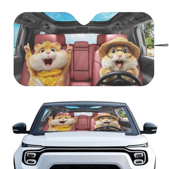 XYZCANDO Hamster Windshield Sunshades for Car Foldable Windshields Sun Visor Blocks UV Rays Polyester Fully Covered Foldable Front Sunshade Suitable for Most Cars,SUV,Sedan