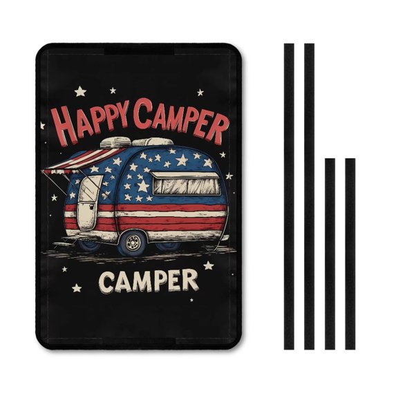 XYZCANDO Happy Camper RV Door Window Shade Foldable Camper Blinds for Travel Trailers RV Decor RV Window Curtains for Inside Camper RV Window Shades Fits for RV Interior Door Window Black