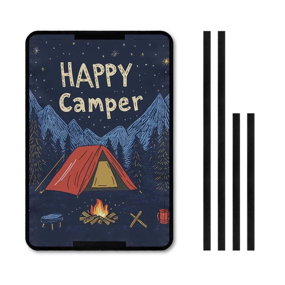 XYZCANDO Happy Camper RV Door Window Shade Universal RV Accessories 26'' X 17'' Camper Shades with Hook and Loop Foldable RV Window Cover Camper Curtains for Windows Black
