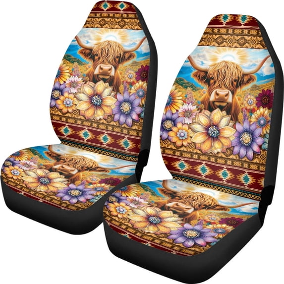XYZCANDO Highland Cattle Car Front Seat Covers Polyester Easy to Install Auto Seat Covers Interior Driver Seat, Soft Waterproof SUV Van