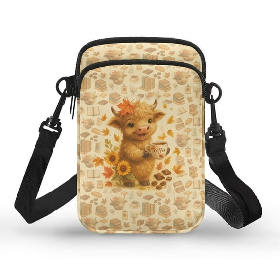 XYZCANDO Highland Cow Small Crossbody Cellphone Bags for Women Mini Messenger Phone Handbag Shoulder Purse Portable Money Case with Adjustable Strap Lightweight Coin Wallet for Running Yoga Hiking