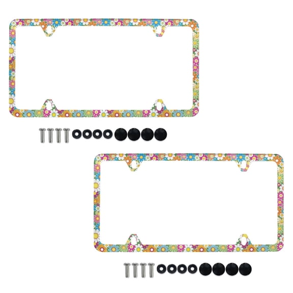 XYZCANDO Hippie Flower 2 Pcs License Plate Frame Metal Automotive License Plate Frames 4 Holes Screws Auto Decoration Size 12.2 X 6.3 Inch for Standard US Canada